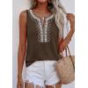 imagePRETTYGARDEN Womens Tank Tops 2026 Summer Causal V Neck Sleeveless Shirts Floral Print Embroidered Beach Vacation Boho TopBrown