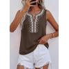 imagePRETTYGARDEN Womens Tank Tops 2026 Summer Causal V Neck Sleeveless Shirts Floral Print Embroidered Beach Vacation Boho TopBrown