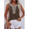 imagePRETTYGARDEN Womens Tank Tops 2026 Summer Causal V Neck Sleeveless Shirts Floral Print Embroidered Beach Vacation Boho TopBrown