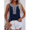 imagePRETTYGARDEN Womens Tank Tops 2026 Summer Causal V Neck Sleeveless Shirts Floral Print Embroidered Beach Vacation Boho TopNavy