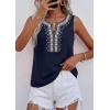 imagePRETTYGARDEN Womens Tank Tops 2026 Summer Causal V Neck Sleeveless Shirts Floral Print Embroidered Beach Vacation Boho TopNavy