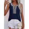 imagePRETTYGARDEN Womens Tank Tops 2026 Summer Causal V Neck Sleeveless Shirts Floral Print Embroidered Beach Vacation Boho TopNavy