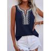 imagePRETTYGARDEN Womens Tank Tops 2026 Summer Causal V Neck Sleeveless Shirts Floral Print Embroidered Beach Vacation Boho TopNavy