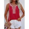 imagePRETTYGARDEN Womens Tank Tops 2026 Summer Causal V Neck Sleeveless Shirts Floral Print Embroidered Beach Vacation Boho TopRed
