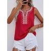imagePRETTYGARDEN Womens Tank Tops 2026 Summer Causal V Neck Sleeveless Shirts Floral Print Embroidered Beach Vacation Boho TopRed