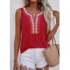 imagePRETTYGARDEN Womens Tank Tops 2026 Summer Causal V Neck Sleeveless Shirts Floral Print Embroidered Beach Vacation Boho TopRed