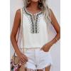 imagePRETTYGARDEN Womens Tank Tops 2026 Summer Causal V Neck Sleeveless Shirts Floral Print Embroidered Beach Vacation Boho TopWhite