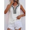 imagePRETTYGARDEN Womens Tank Tops 2026 Summer Causal V Neck Sleeveless Shirts Floral Print Embroidered Beach Vacation Boho TopWhite