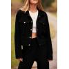 imagePRETTYGARDEN Womens Two Piece Sets Fall 2026 Long Sleeve Button Down Shacket Jacket Long Sweatpants Tracksuit Winter ClothesBlack