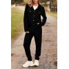 imagePRETTYGARDEN Womens Two Piece Sets Fall 2026 Long Sleeve Button Down Shacket Jacket Long Sweatpants Tracksuit Winter ClothesBlack