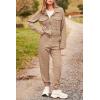 imagePRETTYGARDEN Womens Two Piece Sets Fall 2026 Long Sleeve Button Down Shacket Jacket Long Sweatpants Tracksuit Winter ClothesDark Khaki