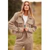 imagePRETTYGARDEN Womens Two Piece Sets Fall 2026 Long Sleeve Button Down Shacket Jacket Long Sweatpants Tracksuit Winter ClothesDark Khaki