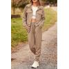 imagePRETTYGARDEN Womens Two Piece Sets Fall 2026 Long Sleeve Button Down Shacket Jacket Long Sweatpants Tracksuit Winter ClothesDark Khaki