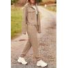 imagePRETTYGARDEN Womens Two Piece Sets Fall 2026 Long Sleeve Button Down Shacket Jacket Long Sweatpants Tracksuit Winter ClothesDark Khaki