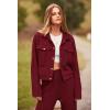 imagePRETTYGARDEN Womens Two Piece Sets Fall 2026 Long Sleeve Button Down Shacket Jacket Long Sweatpants Tracksuit Winter ClothesWine Red