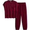 imagePRETTYGARDEN 2 Piece Outfits for Women Summer 2026 Knit Vest Tops Sweatpants Spring Beach Vacation Travel Sweater Lounge SetWine Red