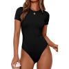imagePRETTYGARDEN Body Suits for Womens Summer Tops 2026 Casual Short Sleeve Ribbed Fitted Basic Tee Shirts Spring Fashion ClothesBlack