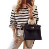 imagePRETTYGARDEN Fall Sweaters for Women 2025 Long Sleeve Crewneck Blouses Dressy Casual Ribbed Striped Knit Pullover Jumper TopsBeige Apricot