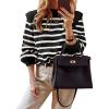 imagePRETTYGARDEN Fall Sweaters for Women 2025 Long Sleeve Crewneck Blouses Dressy Casual Ribbed Striped Knit Pullover Jumper TopsBlack