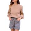 imagePRETTYGARDEN Fall Sweaters for Women 2025 Long Sleeve Crewneck Blouses Dressy Casual Ribbed Striped Knit Pullover Jumper TopsSolid Camel