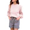imagePRETTYGARDEN Fall Sweaters for Women 2025 Long Sleeve Crewneck Blouses Dressy Casual Ribbed Striped Knit Pullover Jumper TopsSolid Pink