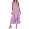 imagePRETTYGARDEN Midi Dresses for Women 2026 Summer Floral Cap Sleeve Smocked A Line Long Elegant Spring Wedding Guest DressLight Purple