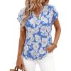 imagePRETTYGARDEN Rolled Short Sleeve Womens Tops Dressy Casual T Shirts Summer Floral V Neck Chiffon Blouses Vacation OutfitsSky Blue White Floral