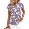 imagePRETTYGARDEN Rolled Short Sleeve Womens Tops Dressy Casual T Shirts Summer Floral V Neck Chiffon Blouses Vacation OutfitsWhite Blue Floral