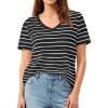imagePRETTYGARDEN Short Sleeve Shirts for Women 2026 Spring V Neck Cute Tops Casual Striped Shirt Knitted Tees Summer OutfitsStriped Black White