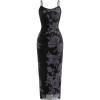 imagePRETTYGARDEN Summer Wedding Guest Dresses for Women 2026 Spaghetti Strap Mesh Bodycon Beach Vacation Floral Maxi Long DressesFloral Black