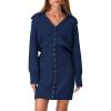 imagePRETTYGARDEN Sweater Dresses for Women 2026 Trendy Long Sleeve Button Down Short Mini Fall Winter DressNavy