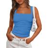 imagePRETTYGARDEN Tank Tops for Women 2026 Summer Sleeveless Square Neck Double Lined Tops Spring Ruched Going Out Y2K ClothesBlue