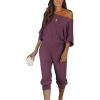imagePRETTYGARDEN Two Piece Sets for Women 2026 Casual Ribbed Knit Off Shoulder Tops Lounge Pants Fall Tracksuits Winter ClothesPurple Red