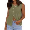 imagePRETTYGARDEN Vest Tops for Women 2026 Summer Sleeveless Sweater Tops Spring Trendy Knit Vests Cute Button Up CardiganArmy Green