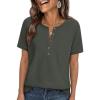 imagePRETTYGARDEN Waffle Knit Tops for Women Short Sleeve Henley Shirts 2026 Summer Blouses Dressy Casual Spring Fashion ClothesArmy Green