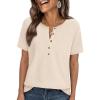 imagePRETTYGARDEN Waffle Knit Tops for Women Short Sleeve Henley Shirts 2026 Summer Blouses Dressy Casual Spring Fashion ClothesBeige