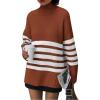 imagePRETTYGARDEN Women Oversized Striped Turtleneck Sweater 2025 Fall Fashion Long Sleeve Pullover Winter Chunky Knit Jumper TopsRust Red