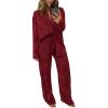 imagePRETTYGARDEN Womens 2 Piece Sets 2026 Fall Casual Textured Button Down Shirt Wide Leg Pants Outfits Loungewear TracksuitWine Red