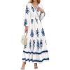 imagePRETTYGARDEN Womens 2026 Fall Wedding Guest Dresses Boho Floral Long Sleeve V Neck Flowy Elegant Maxi Dress Beach ClothesFloral White Blue