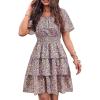 imagePRETTYGARDEN Womens 2026 Floral Summer Short Dress Square Neck Short Sleeve Tiered Ruffle Boho Swing DressesArmy Green Floral