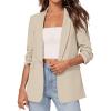 imagePRETTYGARDEN Womens 2026 Spring Blazers Business Casual Outfits Open Front Ruched 34 Sleeve Lightweight Work Suits JacketsBeige