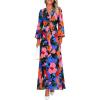 imagePRETTYGARDEN Womens 2026 Spring Wedding Guest Dresses Floral Long Sleeve V Neck Belted Long Flowy Boho Maxi DressFloral Black