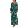 imagePRETTYGARDEN Womens 2026 Spring Wedding Guest Dresses Floral Long Sleeve V Neck Belted Long Flowy Boho Maxi DressFloral Green