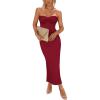 imagePRETTYGARDEN Womens 2026 Summer Bodycon Maxi Dress Strapless Tube Twist Knot Front Ribbed Knit Slit Cocktail Party DressesWine Red