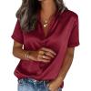 imagePRETTYGARDEN Womens 2026 Summer Button Down Shirts Short Sleeve Work Tops Dressy Satin Blouses Spring Business Casual OutfitsBurgundy