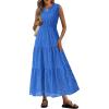 imagePRETTYGARDEN Womens 2026 Summer Maxi Dresses Sleeveless Sundresses V Neck Eyelet A Line Long Flowy Spring Wedding Guest DressBlue