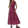 imagePRETTYGARDEN Womens 2026 Summer Maxi Dresses Sleeveless Sundresses V Neck Eyelet A Line Long Flowy Spring Wedding Guest DressBurgundy