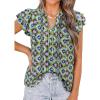 imagePRETTYGARDEN Womens Boho Flutter Sleeve Blouses Floral Print V Neck Summer Tops Casual Dressy Work Shirts Spring ClothesGreen Blue Flower