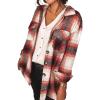 imagePRETTYGARDEN Womens Fall Clothes Plaid Shacket Jacket Trendy Casual Long Sleeve Button Down Flannel Shirts Fashion BlouseRed