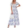imagePRETTYGARDEN Womens Floral Boho Maxi Dresses Flowy Short Sleeve A Line Smocked Eyelet 2026 Summer Beach Vacation ClothesLeaves Sky Blue